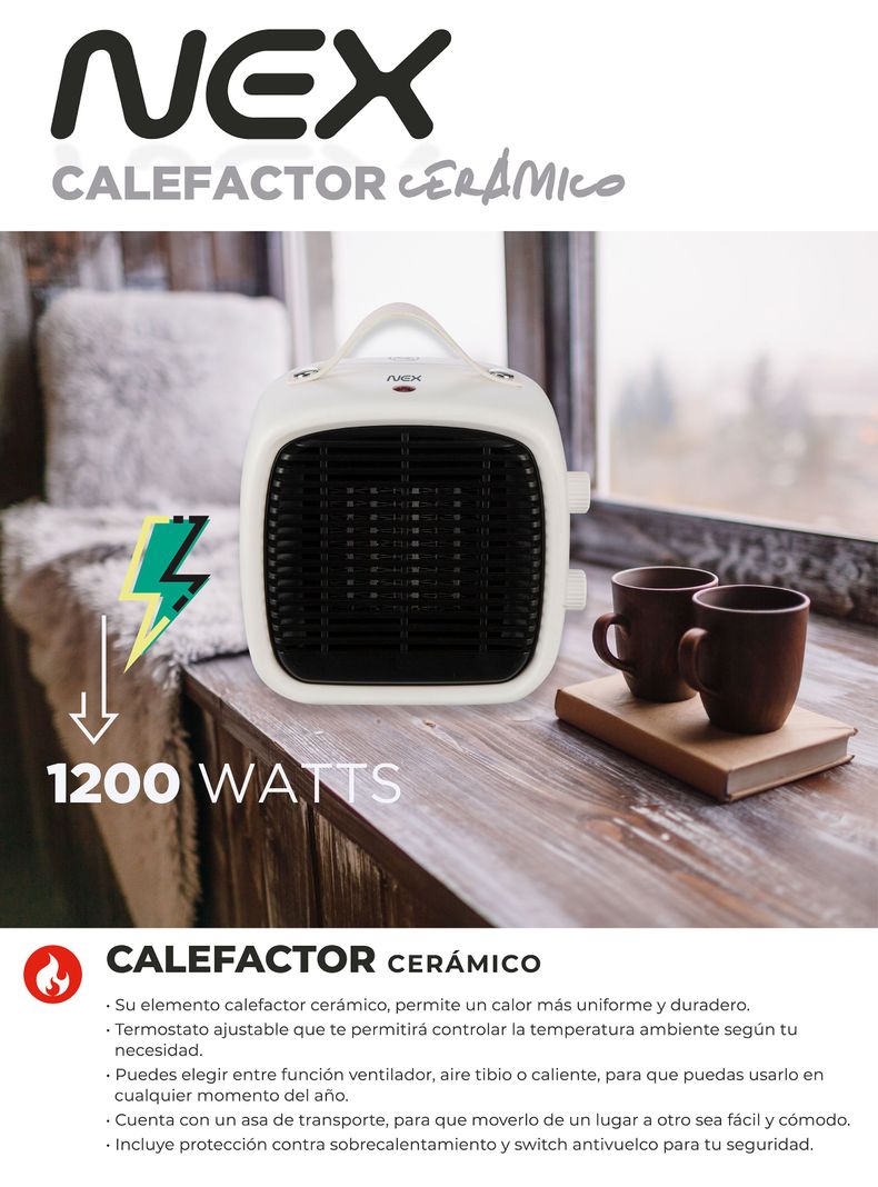 Calefactor Cerámico 1200W CFH170B Blanco-3
