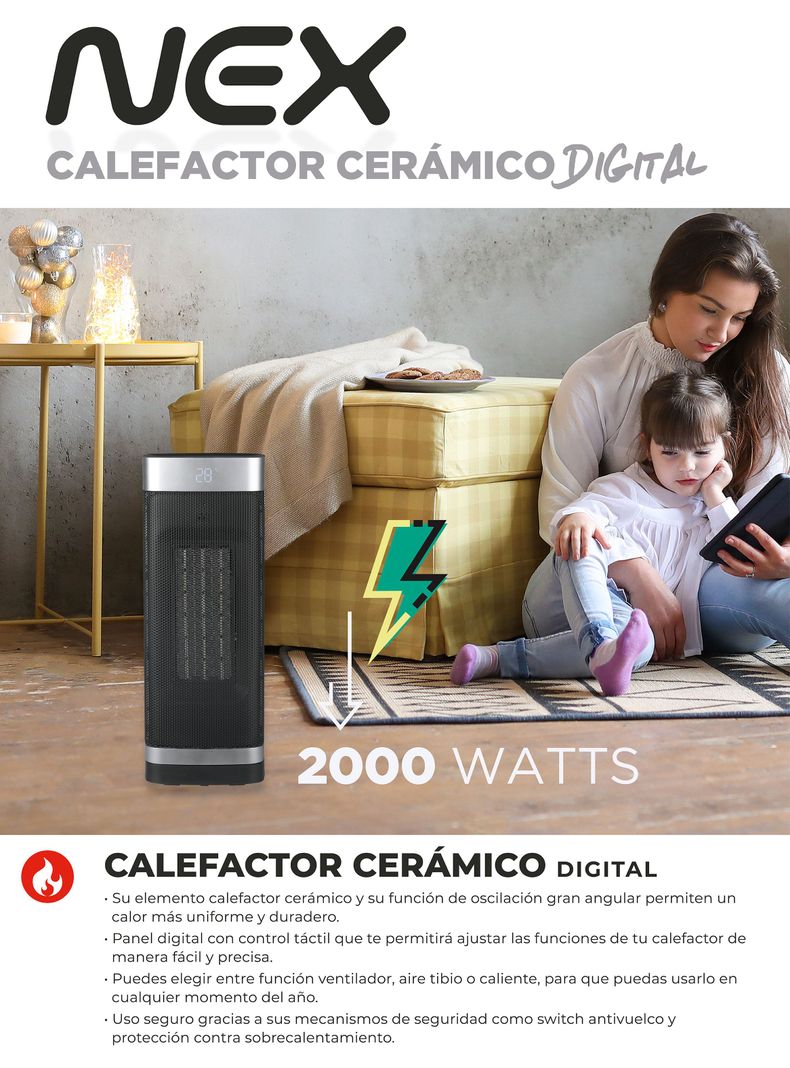 Calefactor Cerámico Digital 2000W CFHDIGL-3