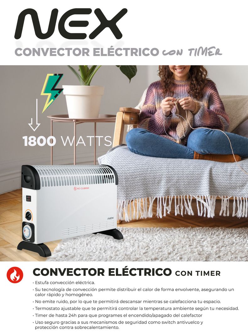 Convector Eléctrico con Timer 1800W EC2000T-4