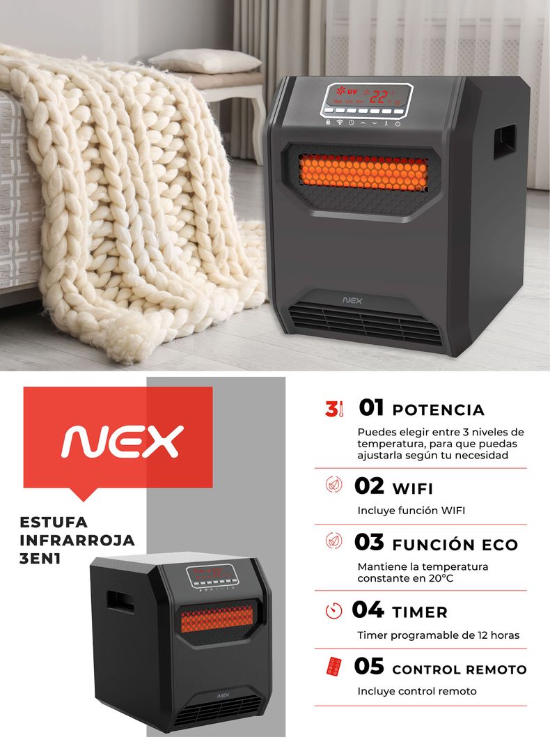 Estufa Infraroja 3 en 1 1500W PFH3E1-4