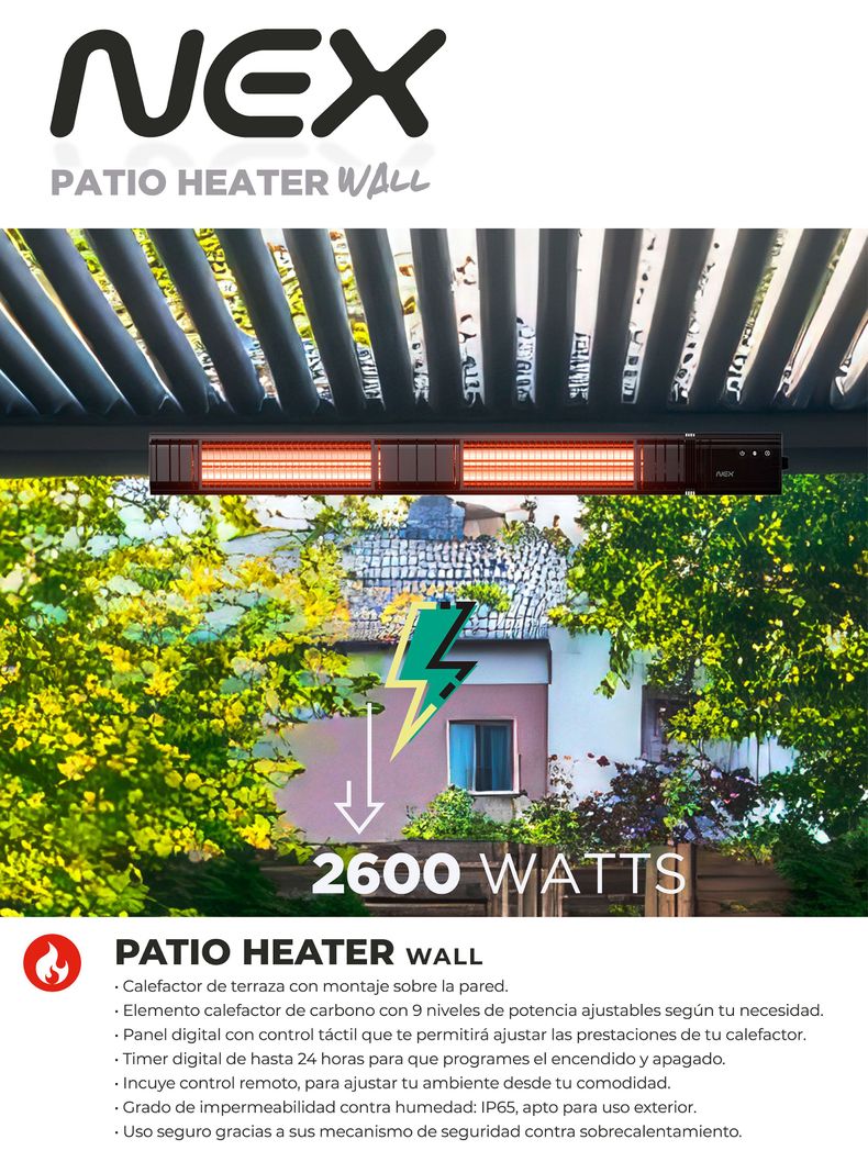 Estufa de Exterior Patio Heater de Pared 2600W PHWALL30B-6