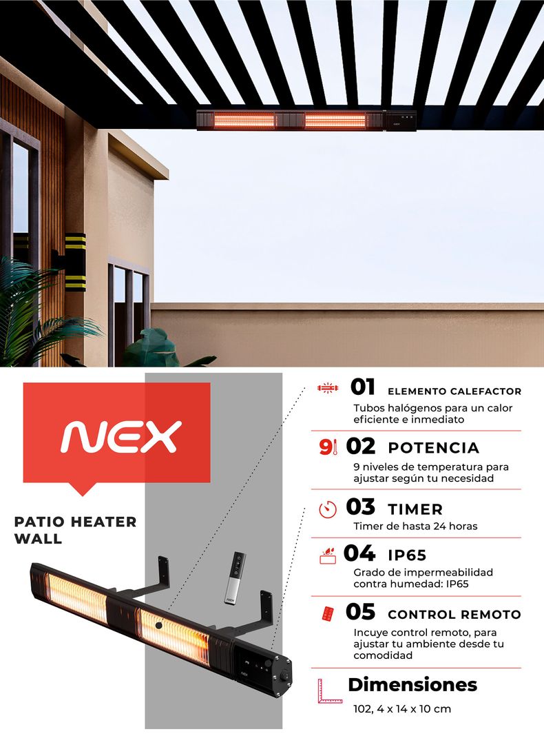 Estufa de Exterior Patio Heater de Pared 2600W PHWALL30B-7