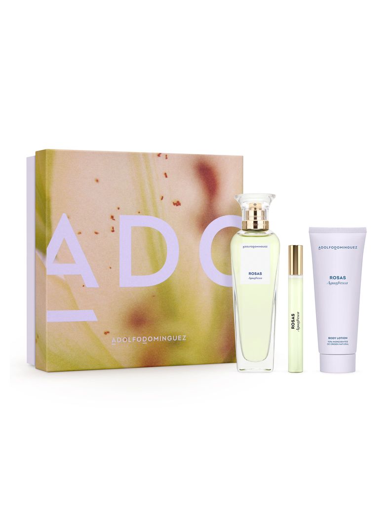 Set Perfume Agua Fresca de Rosas EDT Mujer 120ml + Megaspritzer 10ml + Loción Corporal 75ml
