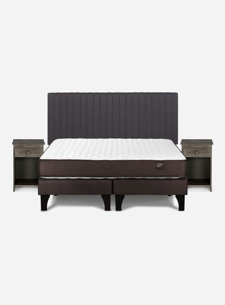 Cama Europea Ergo T New 2 Plazas Base Dividida + Set de Muebles Lucio Grafito-1