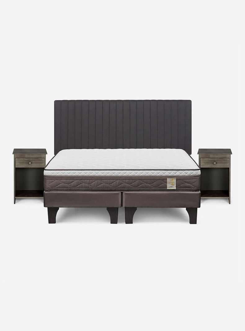 Cama Europea New Style 4 Plus Base Dividida 2 Plazas + Set Muebles Lucio grafito-1
