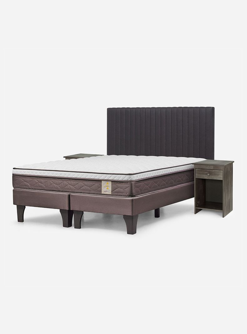 Cama Europea New Style 4 Plus Base Dividida 2 Plazas + Set Muebles Lucio grafito-0