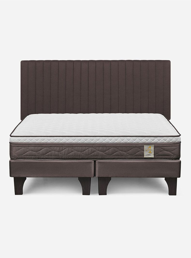 Cama Europea New Style 4 Plus Base Dividida 2 Plazas + Respaldo Lucio Chocolate-1
