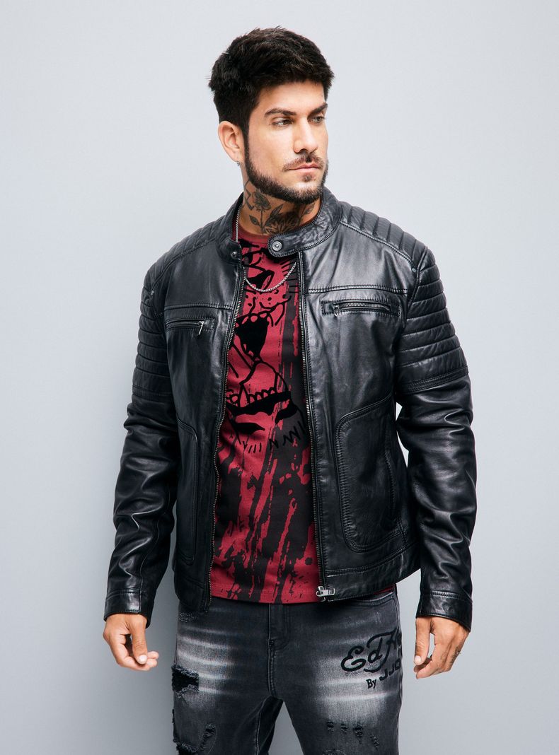 Chaqueta Cuero Real Biker Ed Hardy-0