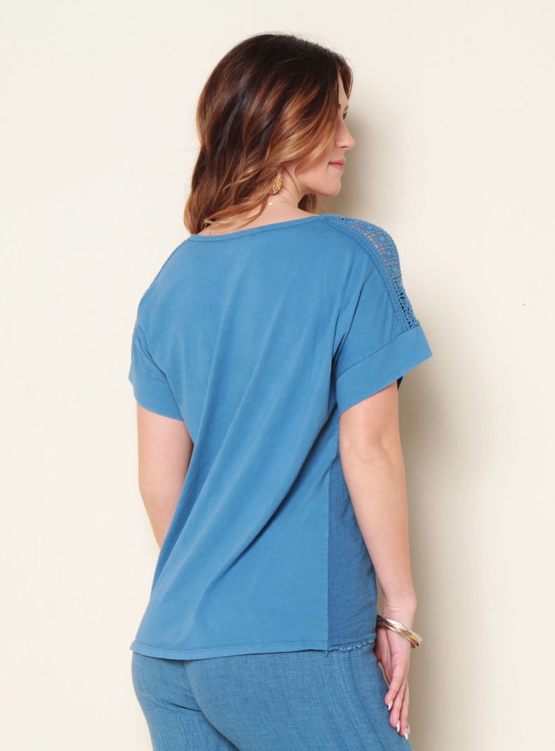 Polera Manga Corta Sólida Escote Redondo Detalle Hombro-1
