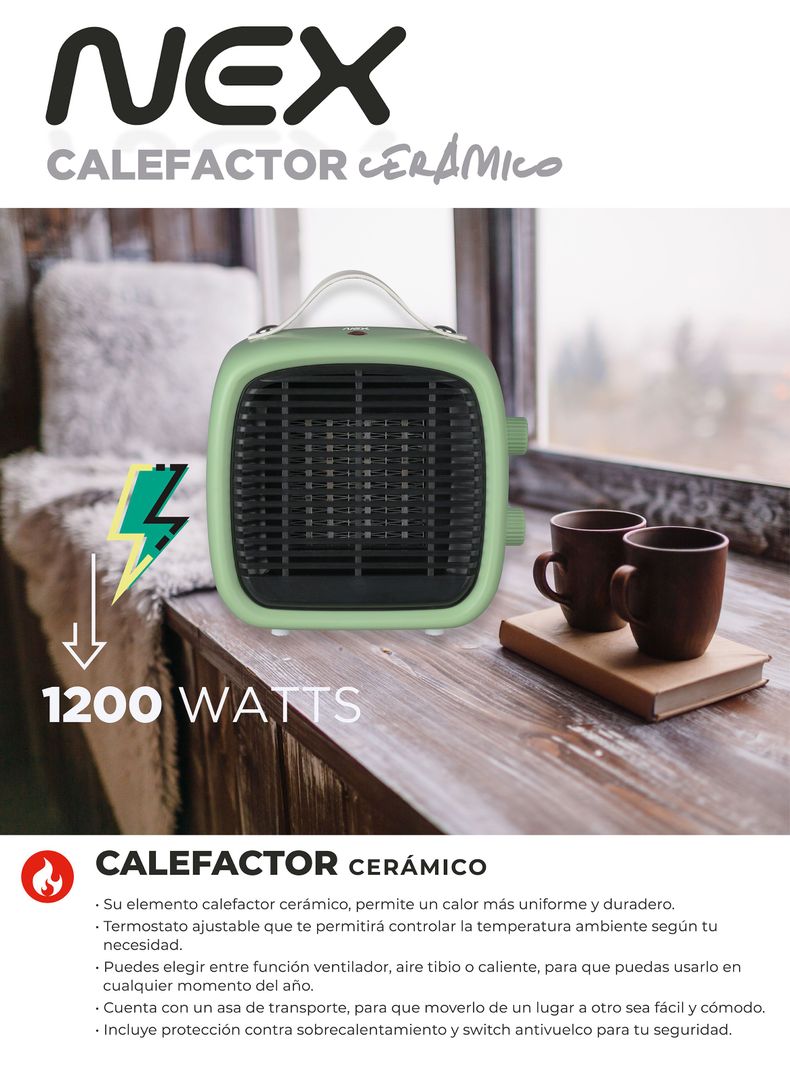 Calefactor Cerámico 1200W CFH170V Verde-3