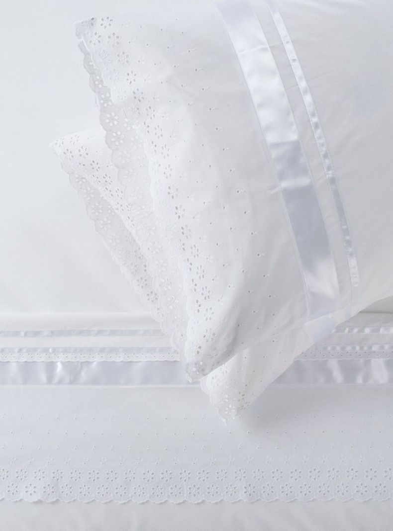 Sábanas 2 Plazas Nina Herrera 220 Hilos Broderie Blanco-0