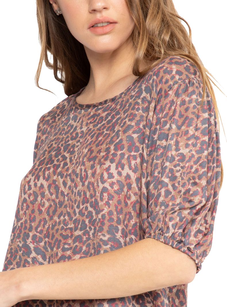 Blusa Sleeve Full Leopard Print Viscosa Blouses-2