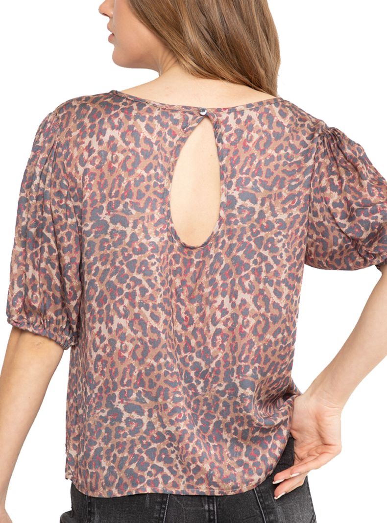 Blusa Sleeve Full Leopard Print Viscosa Blouses-1