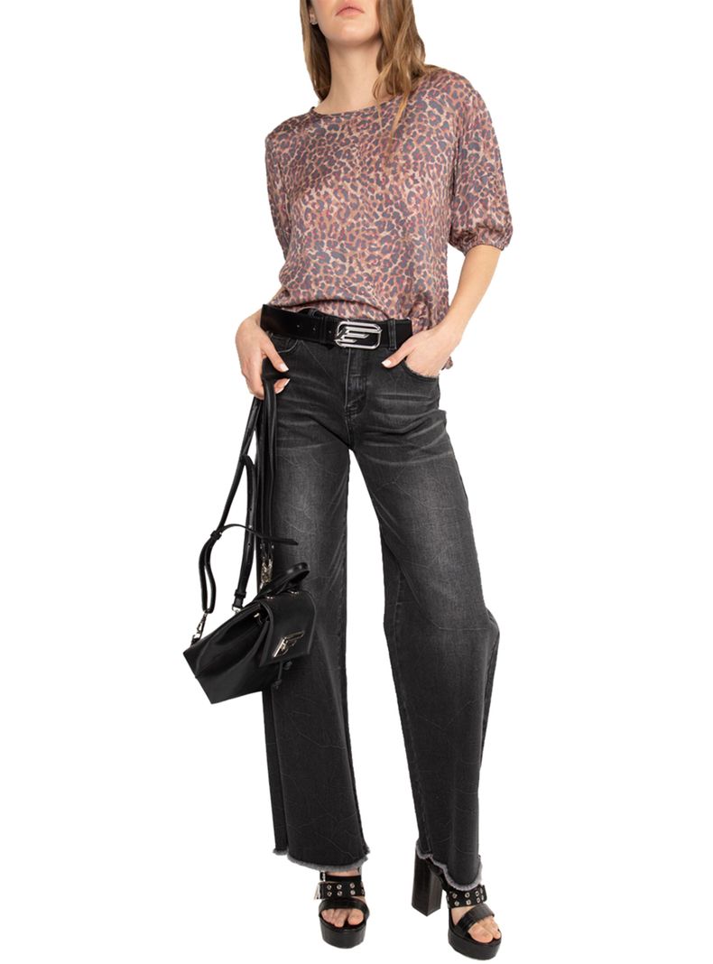 Blusa Sleeve Full Leopard Print Viscosa Blouses-3