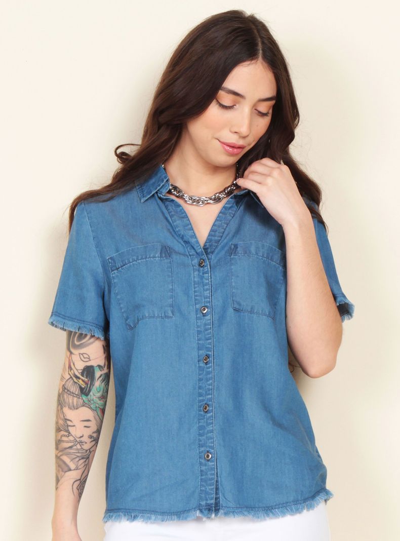 Blusa Manga Corta Lyocell Bolsillos Abotonada-0
