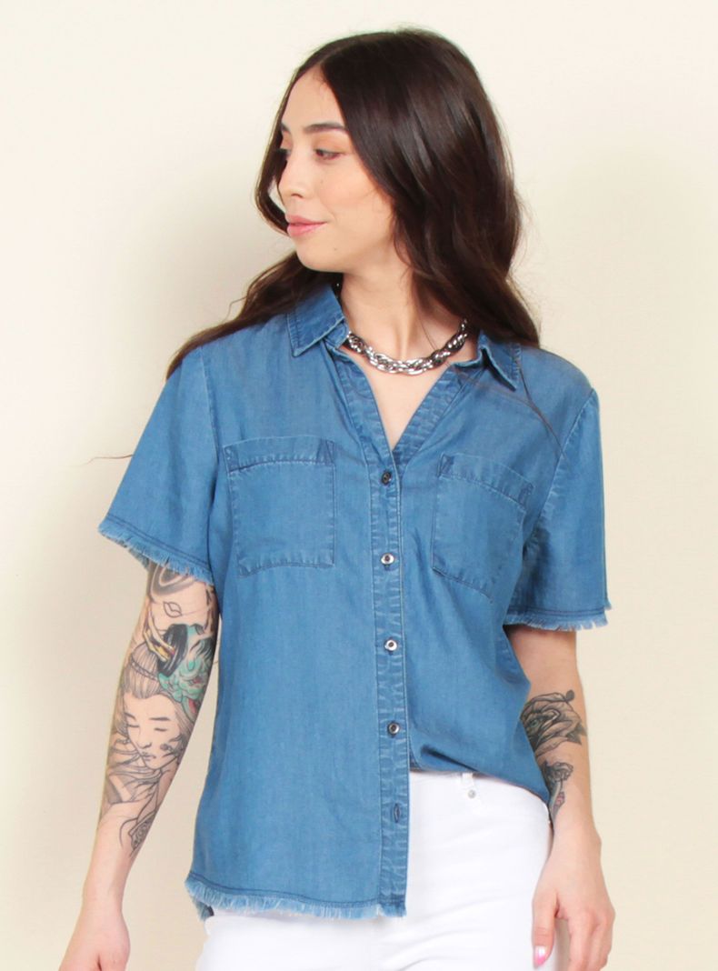 Blusa Manga Corta Lyocell Bolsillos Abotonada-2