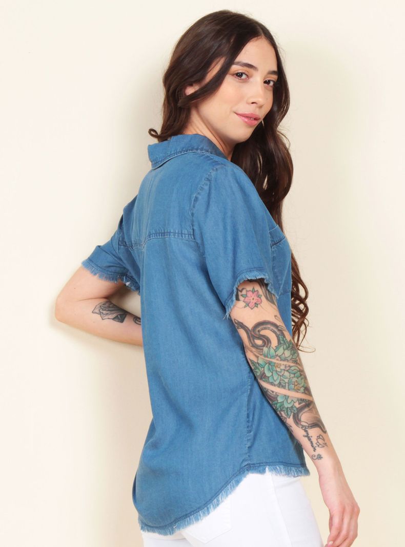Blusa Manga Corta Lyocell Bolsillos Abotonada-1
