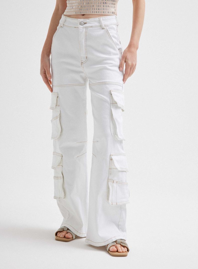 Jeans Cargo Bolsillos Tiro Medio-0