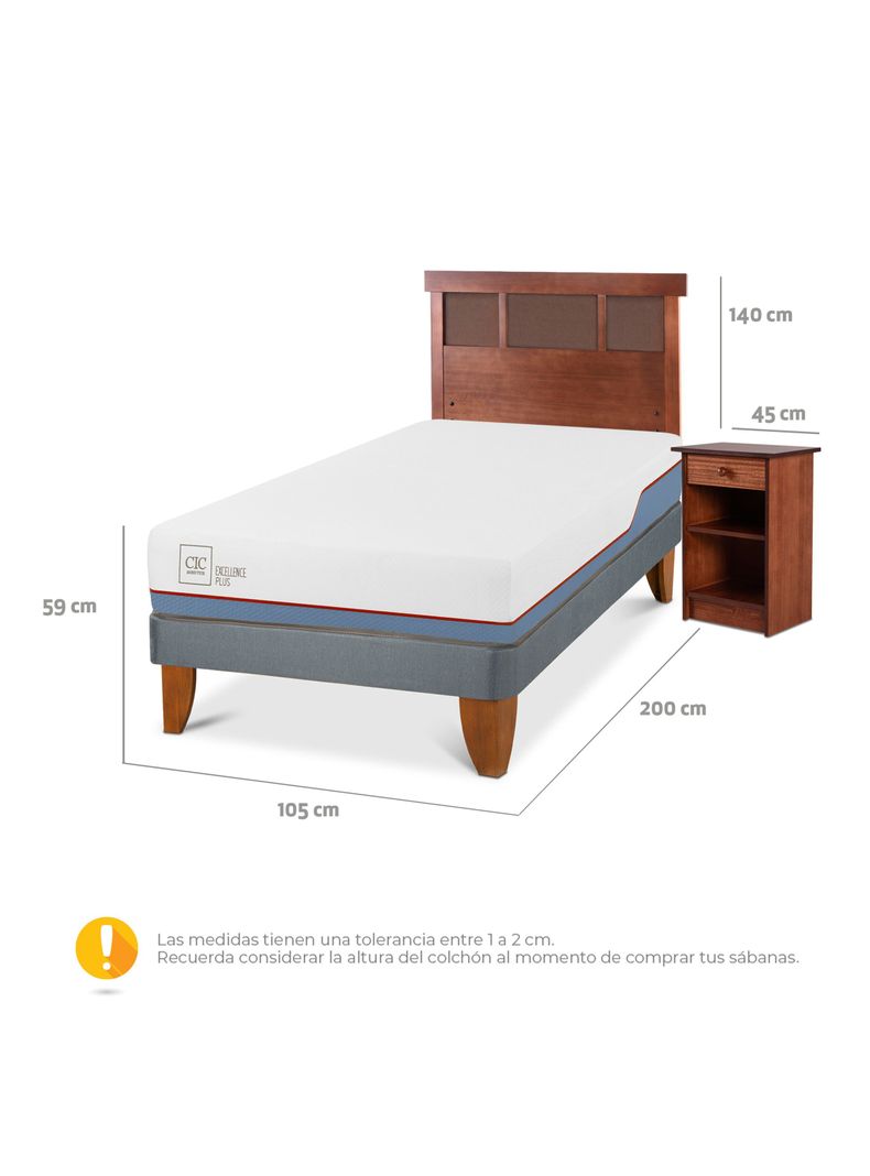 Cama Europea Excellence Plus 1.5 Plazas Base Normal + Set Muebles New Dublín-1