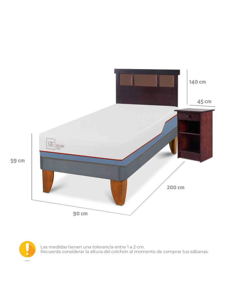 Cama Europea Excellence Plus 1 Plaza + Set Muebles New Dublín Chocolate-1