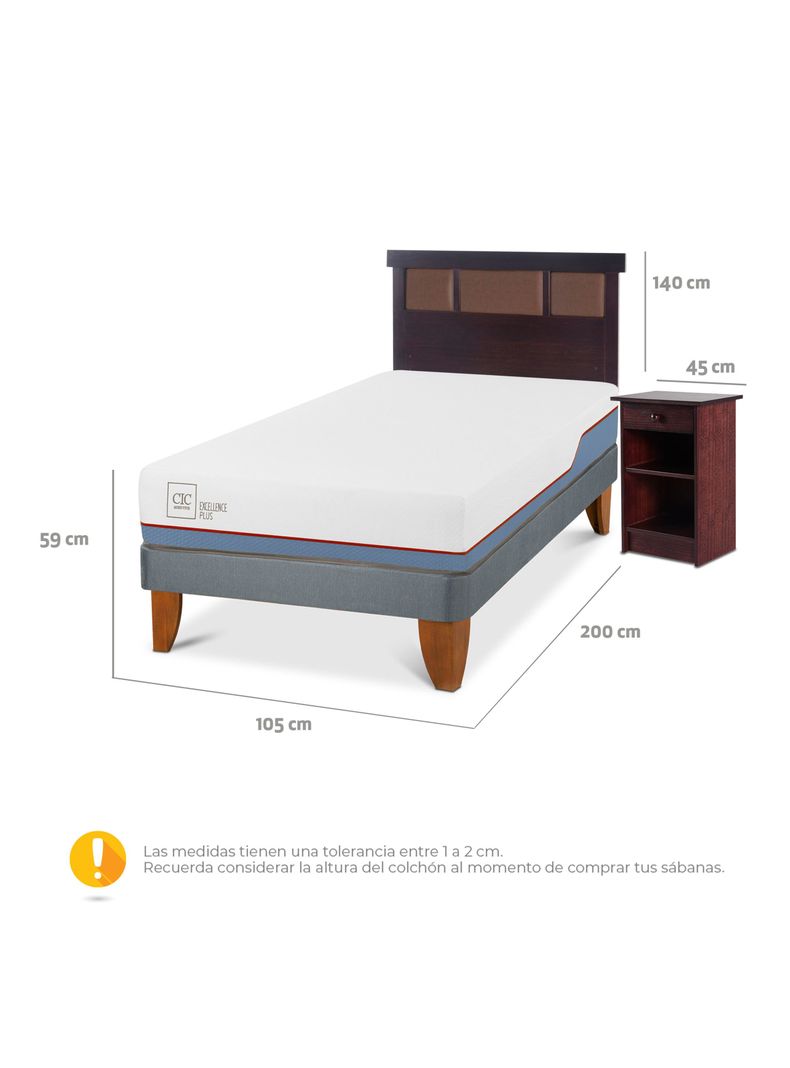 Cama Europea Excellence Plus 1.5 Plazas + Set Muebles New Dublín Chocolate-1
