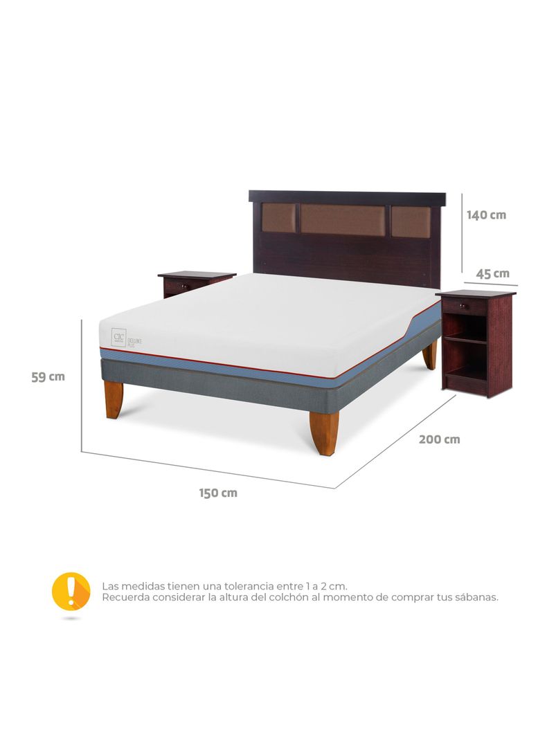 Cama Europea Excellence Plus 2 Plazas Base Normal + Set Muebles New Dublín Chocolate-1