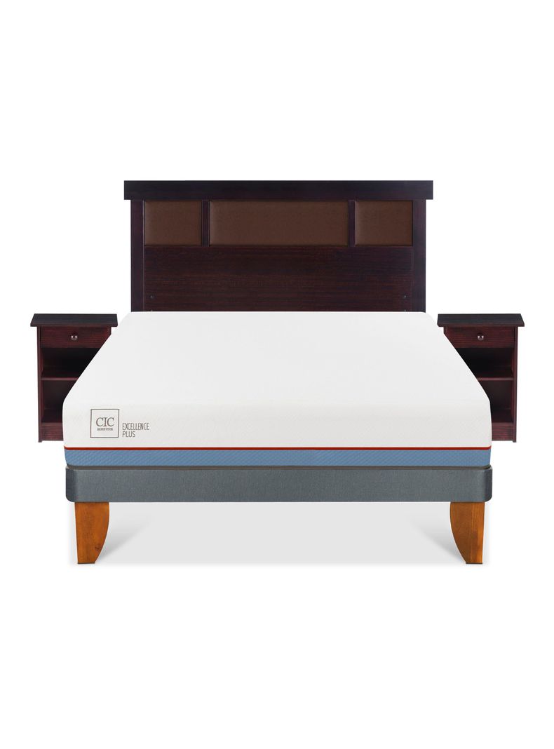 Cama Europea Excellence Plus 2 Plazas Base Normal + Set Muebles New Dublín Chocolate-2
