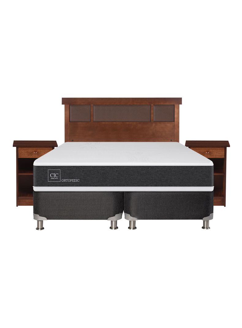 Box Spring New Ortopedic B5 Black 2 Plazas Base Dividida + Set Muebles New Dublín Caramel-1