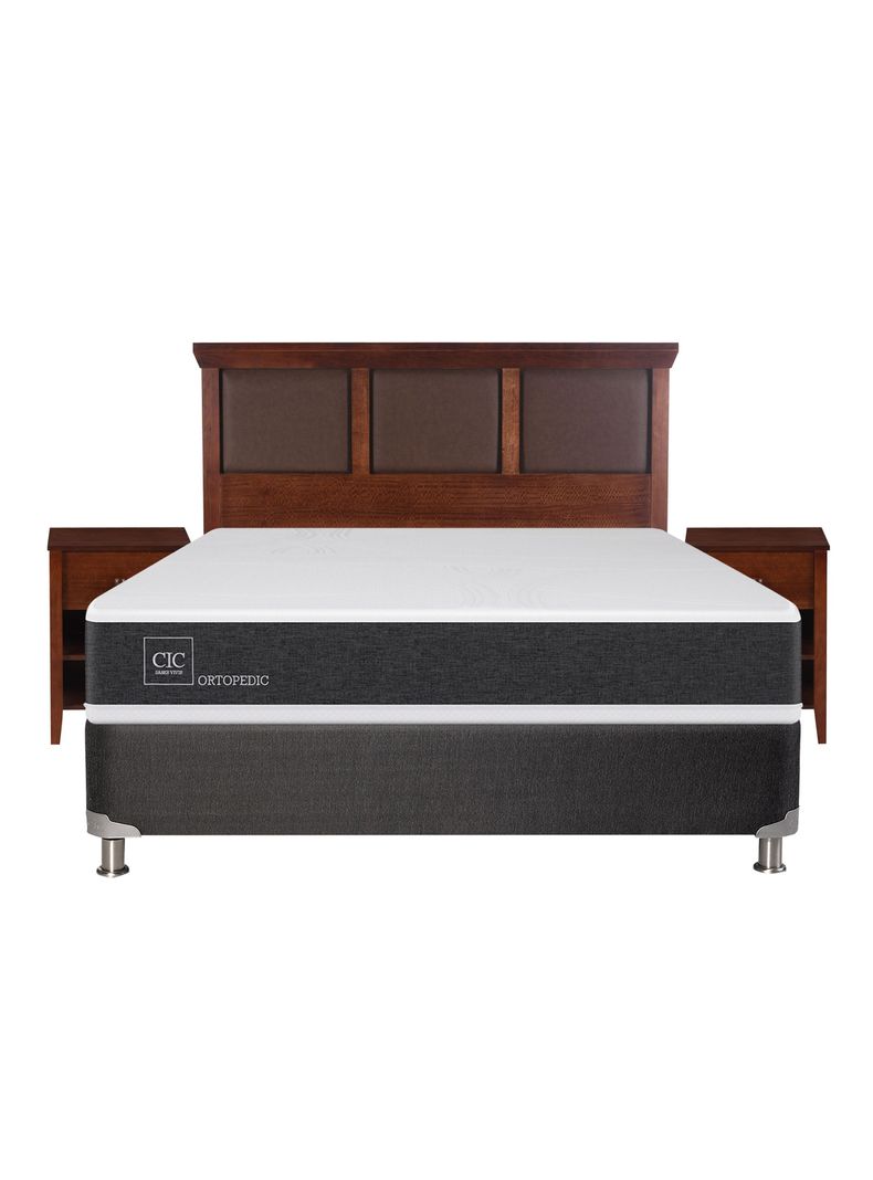 Box Spring New Ortopedic B5 Black 2 Plazas Base Normal + Set Muebles New Torino Café-1