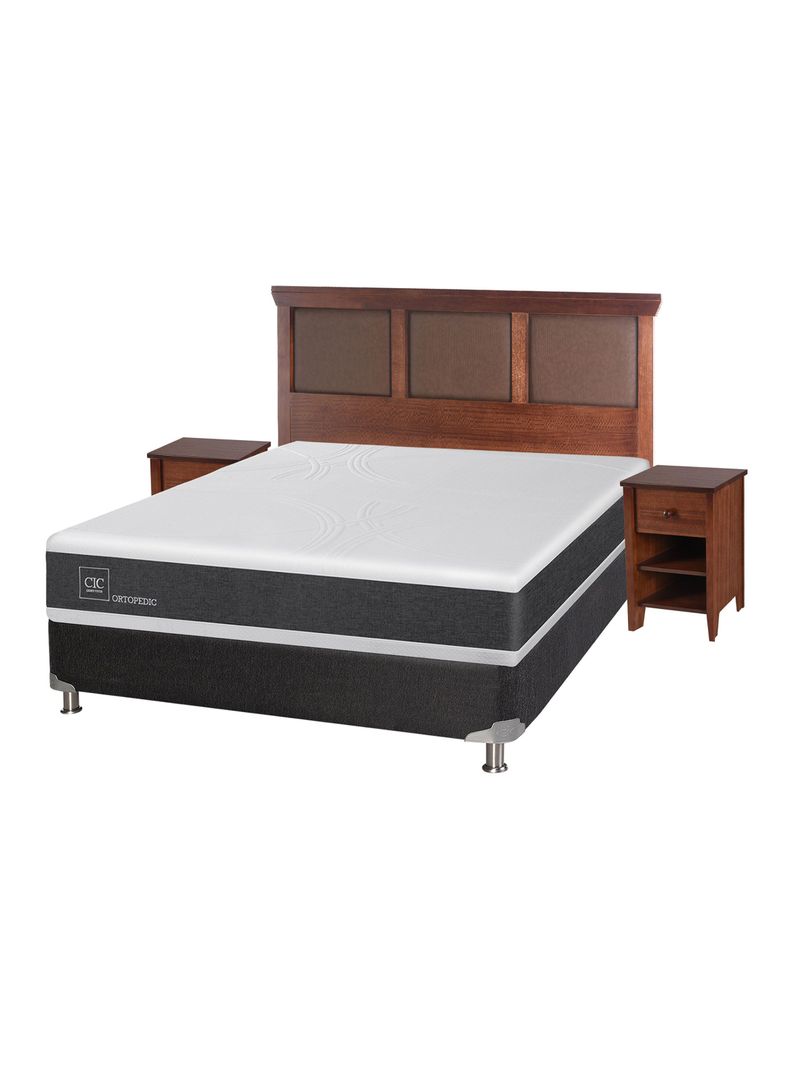 Box Spring New Ortopedic B5 Black 2 Plazas Base Normal + Set Muebles New Torino Café-0