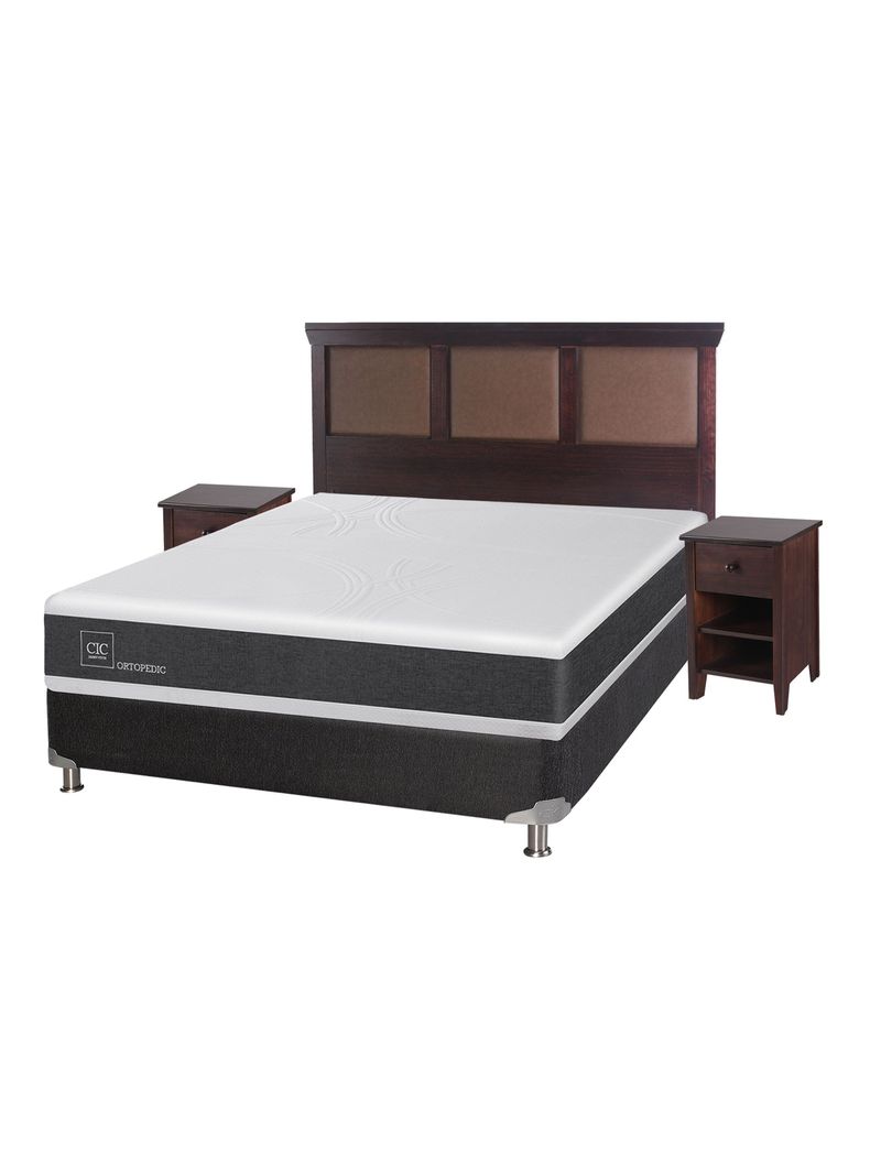Box Spring New Ortopedic B5 Black 2 Plazas Base Normal + Set Muebles New Torino Chocolate-0