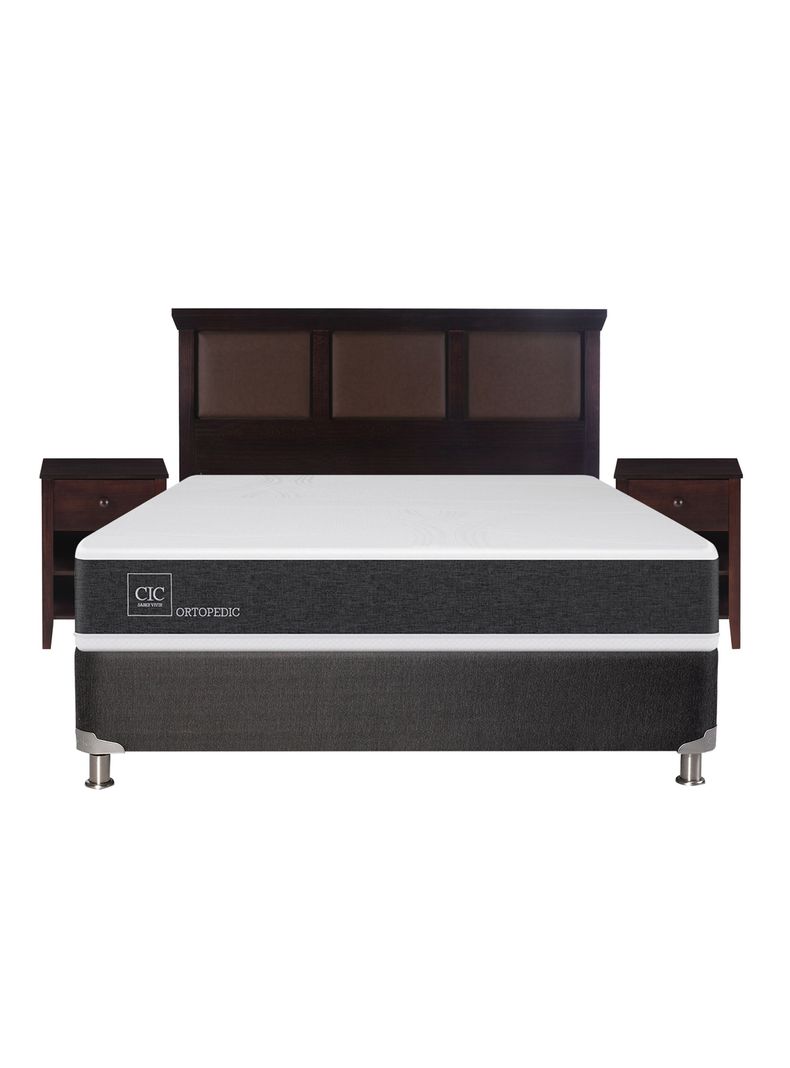 Box Spring New Ortopedic B5 Black 2 Plazas Base Normal + Set Muebles New Torino Chocolate-1