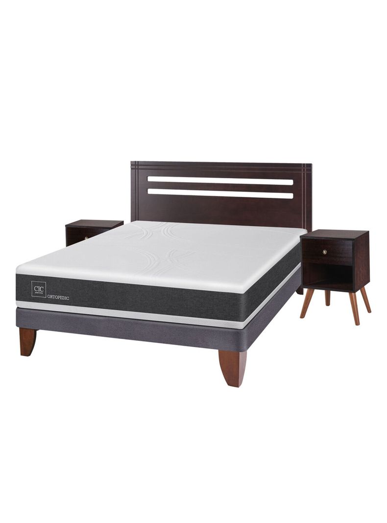Cama Europea New Ortopedic 2 Plazas Base Normal + Set Muebles New Munich