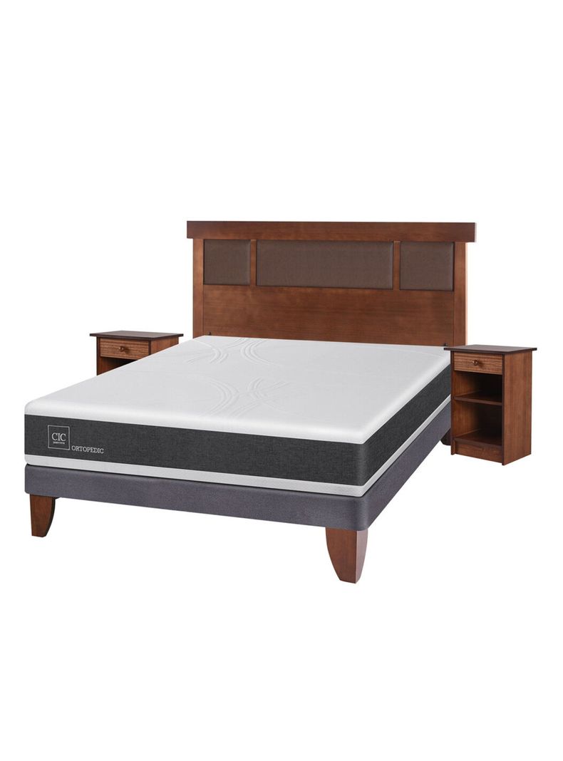 Cama Europea New Ortopedic 2 Plazas Base Normal + Set Muebles New Dublín Caramelo-0