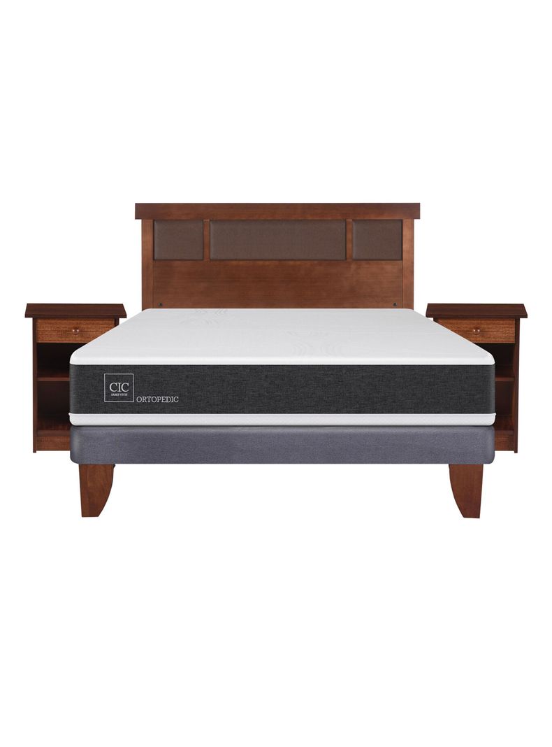 Cama Europea New Ortopedic 2 Plazas Base Normal + Set Muebles New Dublín Caramelo-1