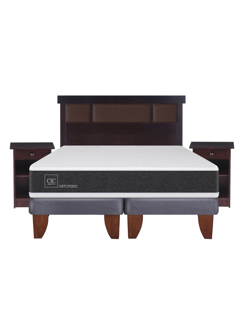 Cama Europea New Ortopedic 2 Plazas Base Dividida + Set Muebles New Dublín Chocolate-1