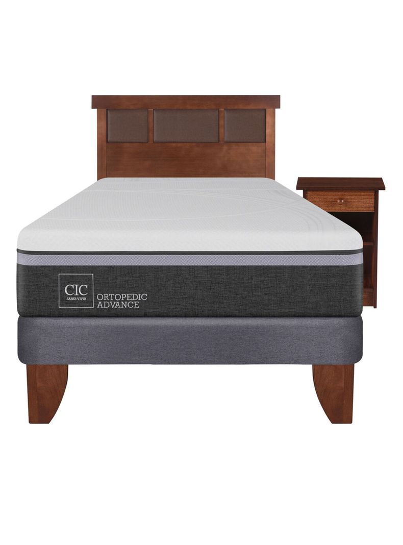 Cama Europea Ortopedic Advance 1.5 Plazas + Set Muebles New Dublín Caramel-1