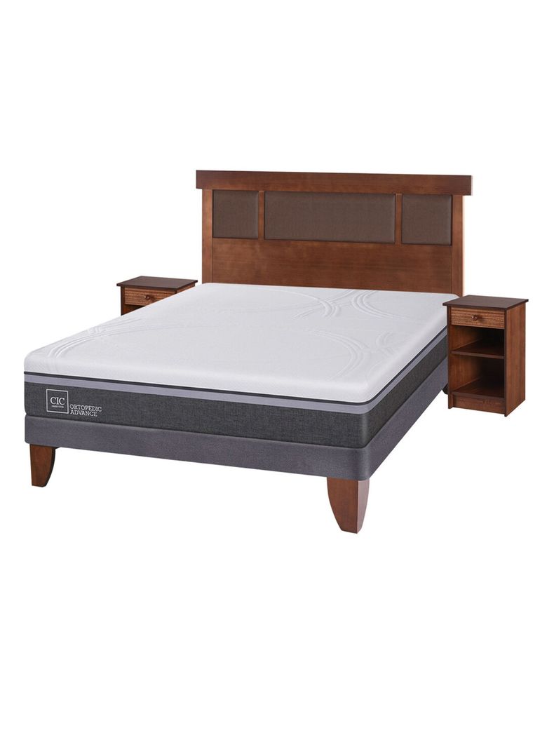Cama Europea Ortopedic Advance 2 Plazas Base Normal + Set Muebles New Dublín Caramelo-1
