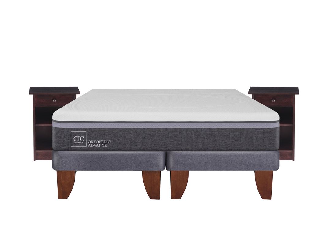 Cama Europea Ortopedic Advance 2 Plazas Base Dividida + Velador New Dublín Chocolate