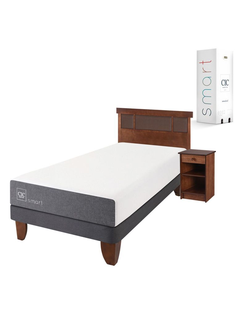 Cama Europea Smart 1.5 Plazas + Set Muebles New Dublín Caramelo-0