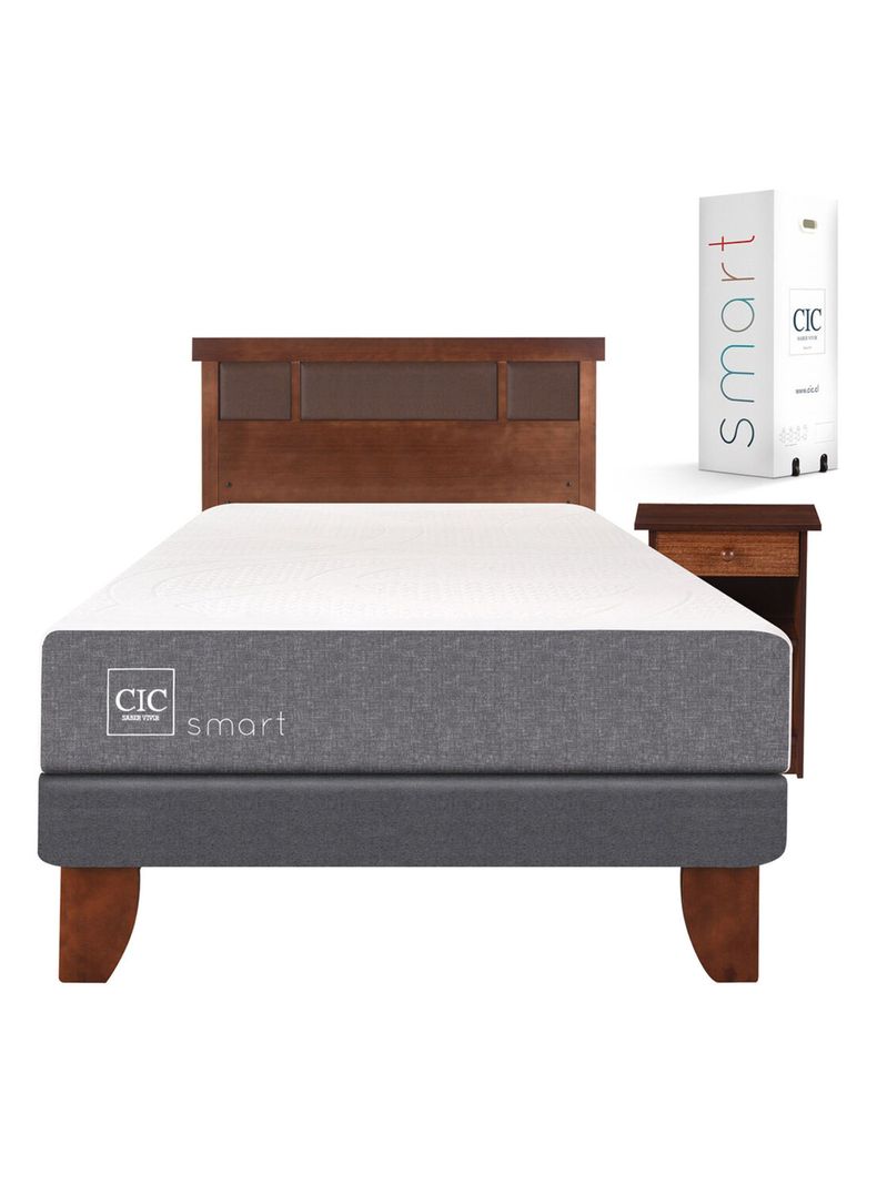 Cama Europea Smart 1.5 Plazas + Set Muebles New Dublín Caramelo-1