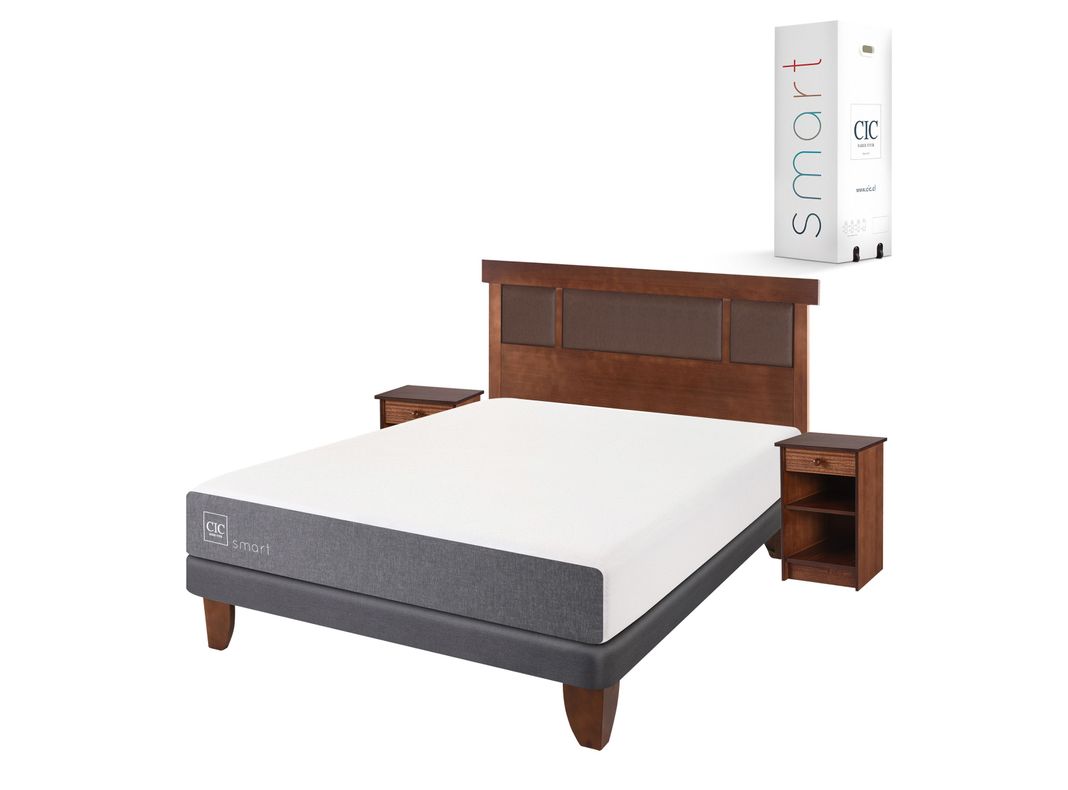 Cama Europea Smart 2 Plazas Base Normal + Set Muebles New Dublín Caramelo-1
