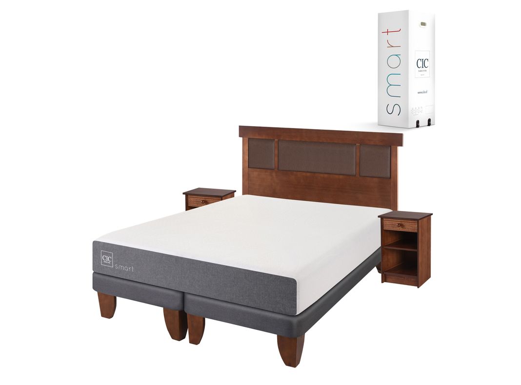 Cama Europea Smart 2 Plazas Base Dividida + Set Muebles New Dublín Caramelo-1