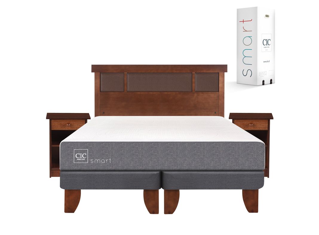 Cama Europea Smart 2 Plazas Base Dividida + Set Muebles New Dublín Caramelo-0