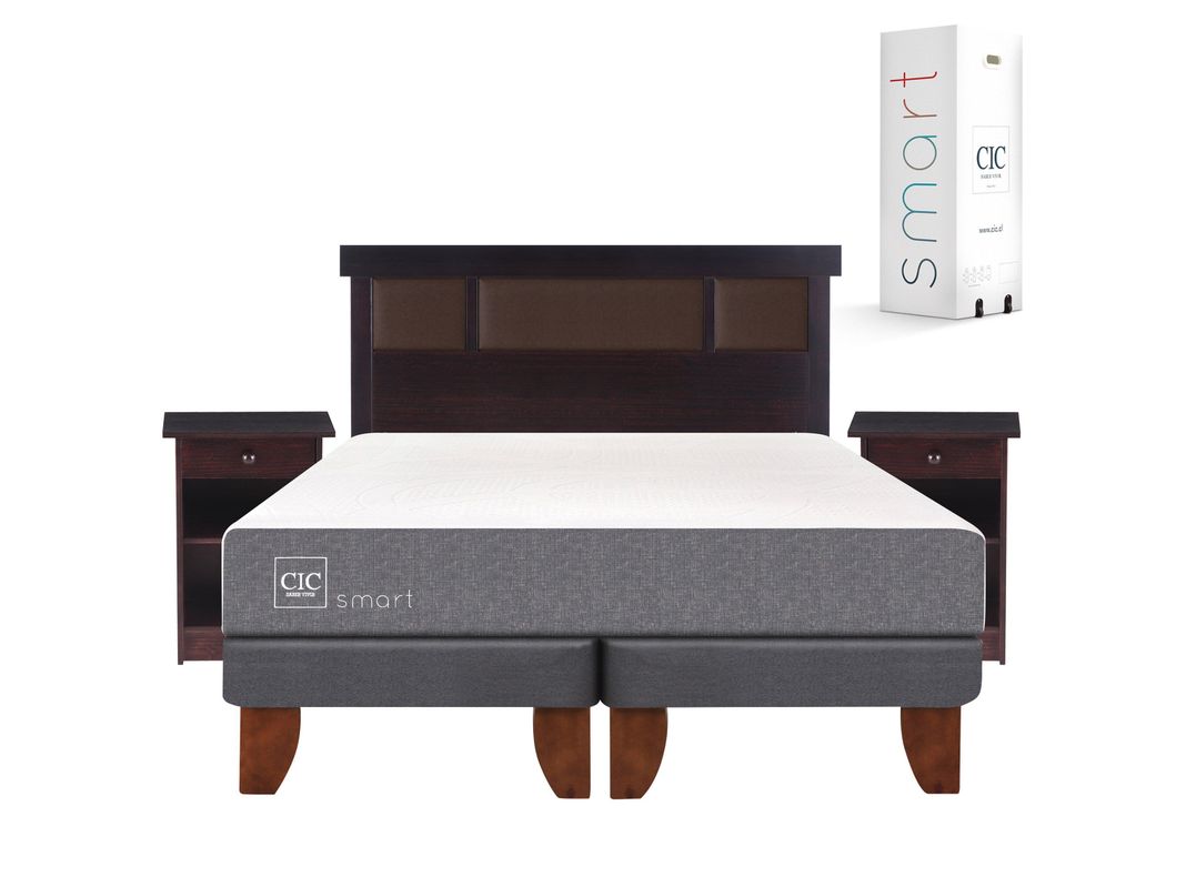 Cama Europea Smart 2 Plazas Base Dividida + Set Muebles New Dublín Chocolate-0