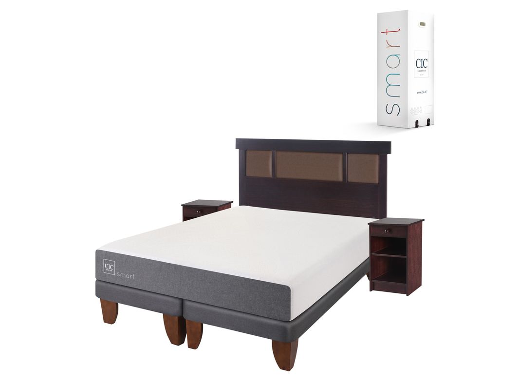 Cama Europea Smart 2 Plazas Base Dividida + Set Muebles New Dublín Chocolate-1