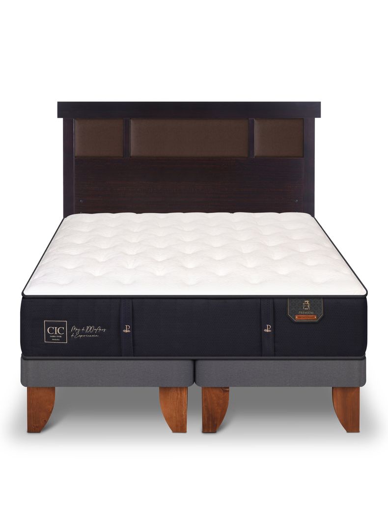 Cama Europea Premium 2 Plazas Base Dividida + Respaldo New Dublin Chocolate-2