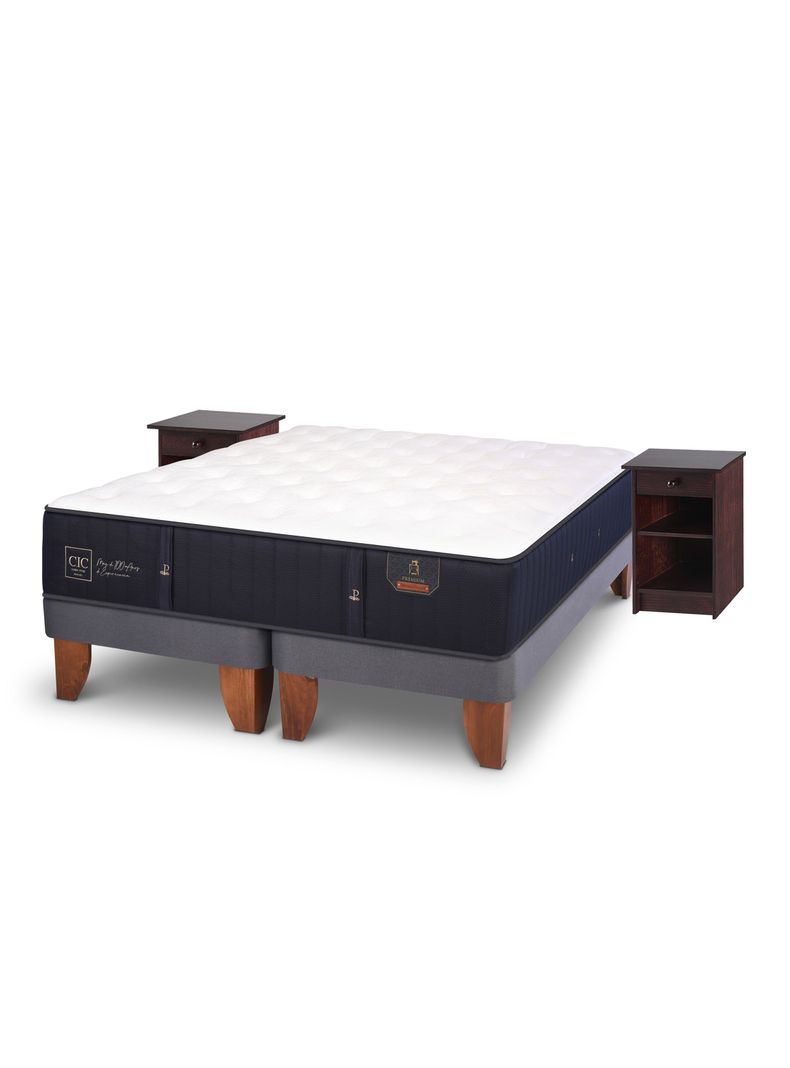 Cama Europea Premium 2 Plazas Base Dividida + Veladores New Dublin Chocolate