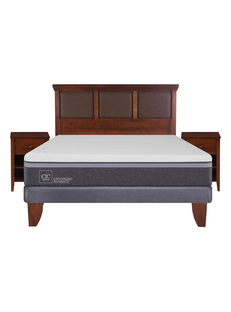 Cama Europea Ortopedic Advance 2 Plazas Base Normal + Set Muebles New Torino