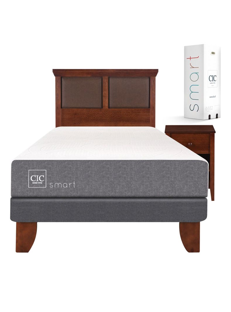 Cama Europea Smart 1.5 Plazas + Set Muebles New Torino Caramelo-1